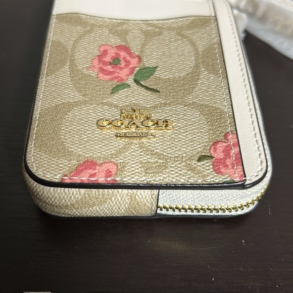 COACH Zip Card Case In Signature Canvas Floral Print Leather Light Khaki NEW - Picture 4 of 12